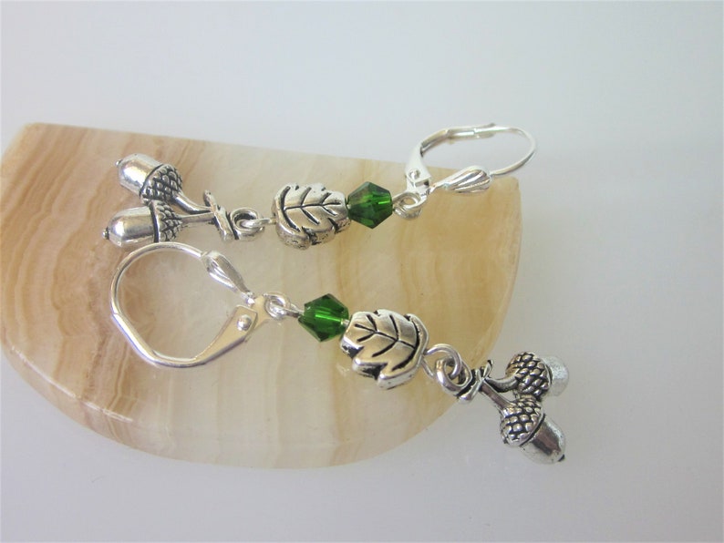 Silver Acorn Earrings, Oak Tree Acorn Dangle Earrings, Nature Jewelry, Celtic Earring Dangles, Oak Leaf image 4