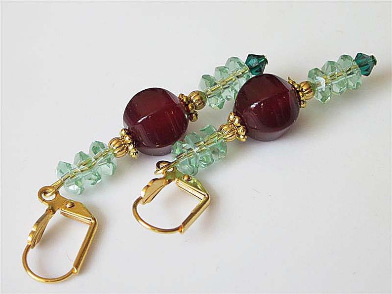 Agate Gemstone Dangle Earrings, Beaded Agate and Crystal Earrings, Carnelian Agate, Natural Stone Jewelry image 3