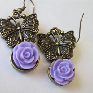 Spring Butterfly Earrings, Lavender Garden Flower Dangle, Purple Easter Earrings, Butterfly Dangle and Drop Earrings image 2