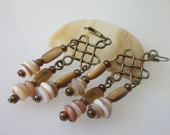 Brown Shell Earrings, Natural Shell, Bohemian Gypsy Chandelier Earrings, Mother of Pearl, Sea Shell Earrings, Bohemian Jewelry