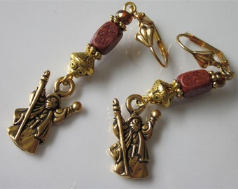Celtic Earrings, Celtic Jewelry, Druid Earrings, Wizard, Gold Dangle, Eternity Spiral