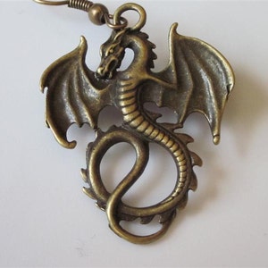 Bronze Dragon Earrings, Antiqued, Gothic Winged Dragons, Celtic Jewelry, Fantasy Earrings, Celtic Dragon Earrings