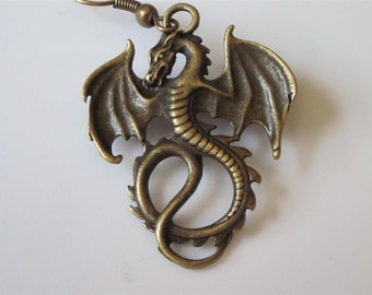 Bronze Dragon Earrings, Antiqued, Gothic Winged Dragons, Celtic Jewelry, Fantasy Earrings, Celtic Dragon Earrings