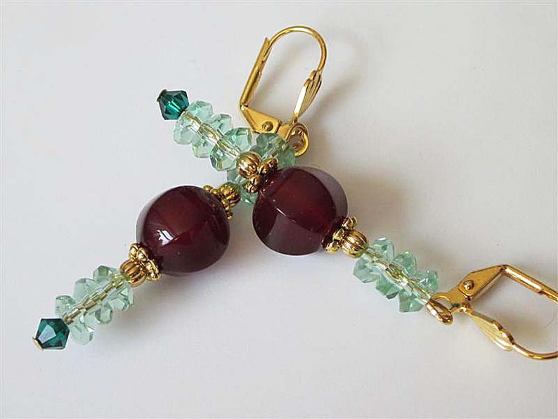 Agate Gemstone Dangle Earrings, Beaded Agate and Crystal Earrings, Carnelian Agate, Natural Stone Jewelry image 2