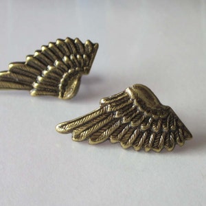 Mens Earrings, Wing Earrings, Angel Wing Stud, Antiqued Gold, Brass Metal, Post Earrings, Unisex Jewelry, Small Wings image 5