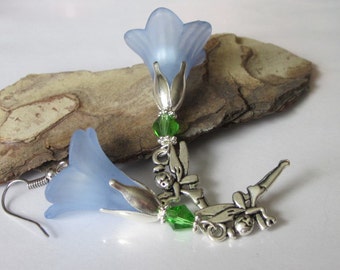 Fairy Earrings, Fantasy Nature Sprite, Garden Fairy Dangle Earrings, Flower Jewelry, Blue Fairy