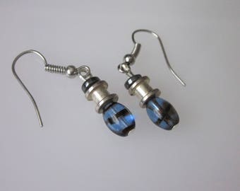 Modern Dangle Earrings, Unisex Earring Jewelry, Small Earrings, Mens Blue and Silver Dangle, Beaded Earrings, Modern Jewelry