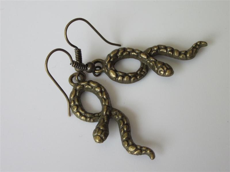 Metal Snake Earrings Bronze Snakes Unisex Mens Dangle Etsy