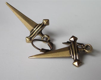 Celtic Dagger Earrings, Brass Renaissance Pirate Sword, Miniature Weapons Men's Jewelry