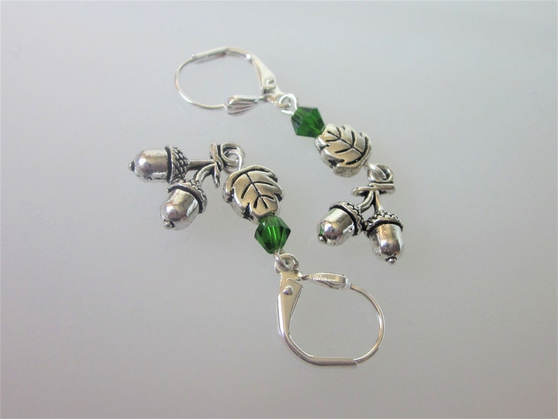 Silver Acorn Earrings, Oak Tree Acorn Dangle Earrings, Nature Jewelry, Celtic Earring Dangles, Oak Leaf image 8