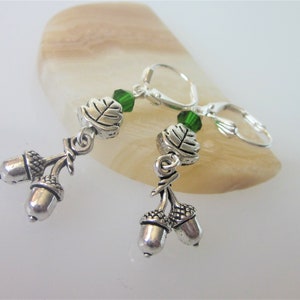 Silver Acorn Earrings, Oak Tree Acorn Dangle Earrings, Nature Jewelry, Celtic Earring Dangles, Oak Leaf image 6