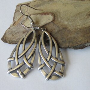 Silver Celtic Knot Earrings, Antiqued Silver Teardrop, Celtic Jewelry, Dangle Earrings, Brass Stamping image 3