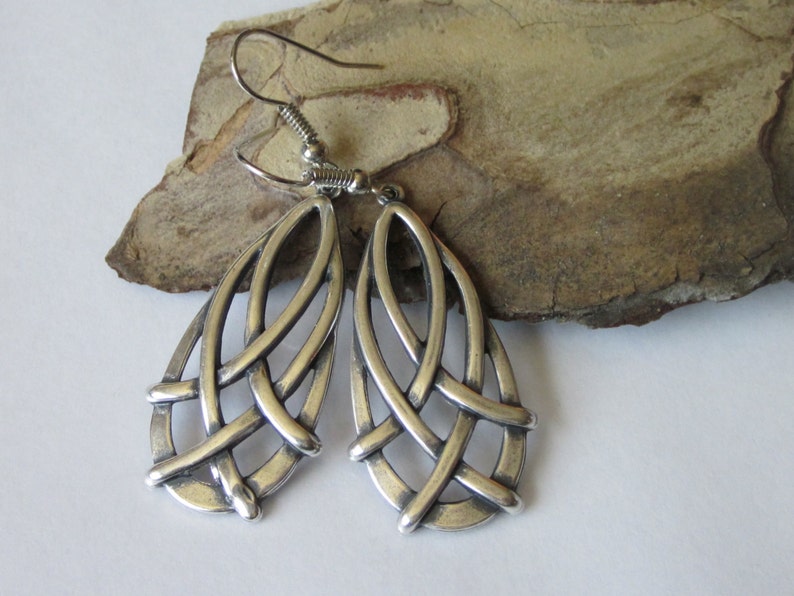 Silver Celtic Knot Earrings, Antiqued Silver Teardrop, Celtic Jewelry, Dangle Earrings, Brass Stamping image 3