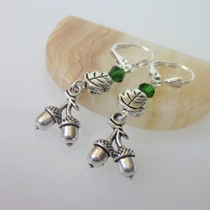 Silver Acorn Earrings, Oak Tree Acorn Dangle Earrings, Nature Jewelry, Celtic Earring Dangles, Oak Leaf image 2