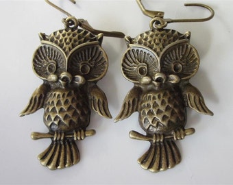 Bronze Owl Earrings, Nature Jewelry, Animal Jewelry, Bird Earrings, Life's A Hoot, Lever Back Ear Wires, Halloween