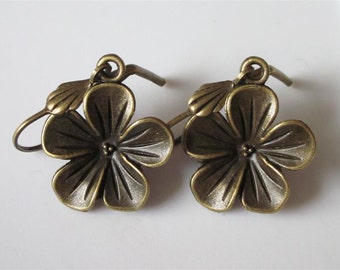 Bronze Cherry Blossom Earrings, Small Dangle Earring, Metal Flower, Minimalist Jewelry, Flower Jewelry