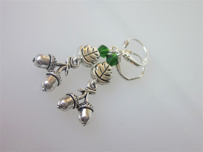 Silver Acorn Earrings, Oak Tree Acorn Dangle Earrings, Nature Jewelry, Celtic Earring Dangles, Oak Leaf image 7