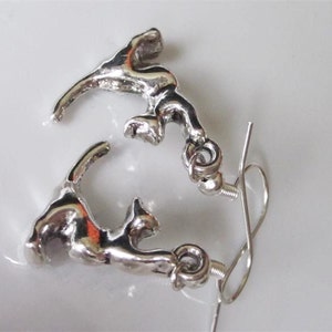 Silver Cat Dangle Earrings, Cat Jewelry, Small Cat Earrings, Playful Kitten, Cat Lovers Jewelry