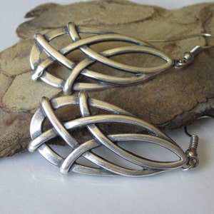 Silver Celtic Knot Earrings, Antiqued Silver Teardrop, Celtic Jewelry, Dangle Earrings, Brass Stamping image 1