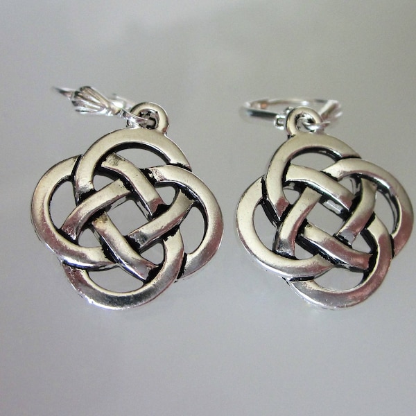 Silver Celtic Knot Dangle Earrings, Antiqued Silver Pewter
