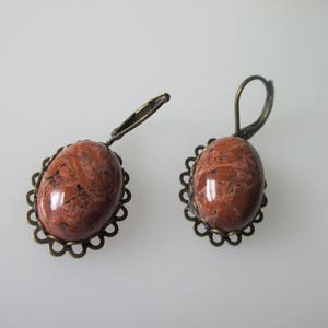 Jasper Earrings, Red Jasper, Gemstone Dangle Earrings, Unique Stone Jewelry, Oval Stone, Antiqued Brass Leverback Ear Wires image 4