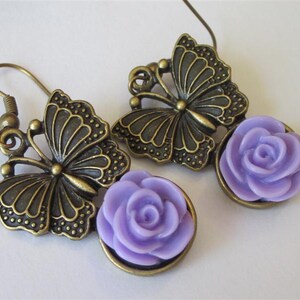 Spring Butterfly Earrings, Lavender Garden Flower Dangle, Purple Easter Earrings, Butterfly Dangle and Drop Earrings image 1