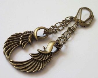 Angel Wing Earrings, Antiqued Bronze, Brass Metal Jewelry, Wing Jewelry, Brass Earrings, Steampunk