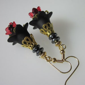 Gothic Earrings, Gothic Jewelry, Black Flower Earrings, Lucite Flower, Lily Dangles