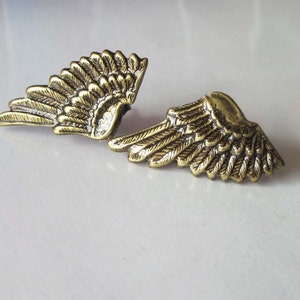 Mens Earrings, Wing Earrings, Angel Wing Stud, Antiqued Gold, Brass Metal, Post Earrings, Unisex Jewelry, Small Wings image 1