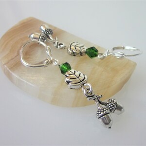 Silver Acorn Earrings, Oak Tree Acorn Dangle Earrings, Nature Jewelry, Celtic Earring Dangles, Oak Leaf image 5