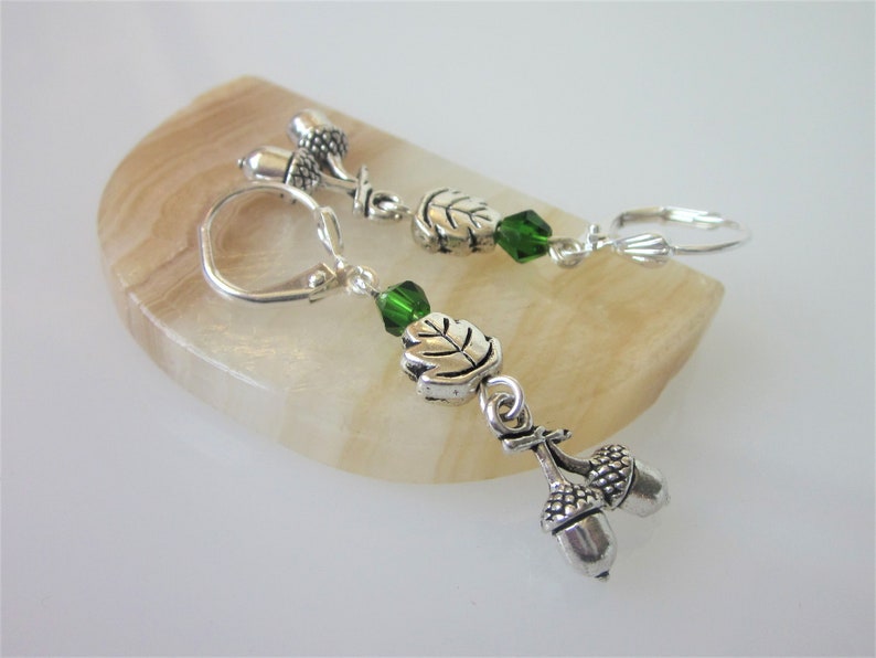 Silver Acorn Earrings, Oak Tree Acorn Dangle Earrings, Nature Jewelry, Celtic Earring Dangles, Oak Leaf image 5