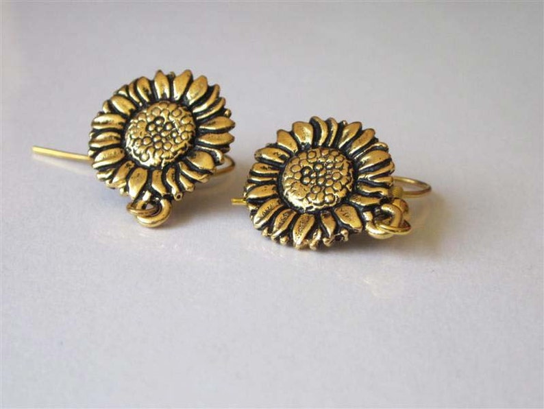 Small Metal Earrings Small Drop Earrings Garden Flower Earrings Womens Jewelry Antiqued Gold Sunflower Earrings Flower Jewelry