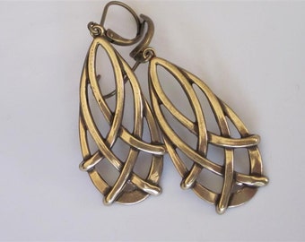 Celtic Teardrop Earrings, Celtic Jewelry, Antiqued Gold, Brass Metal Dangle Earrings, Celtic Knot