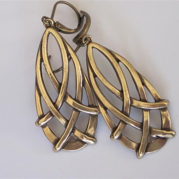 Antiqued Gold Celtic Knot Teardrop Earrings, Brass Dangle