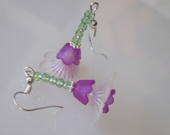 Lucite Garden Flower Earrings, Gift for Her, Purple Floral Dangles, Spring Tulips, Flower Jewelry