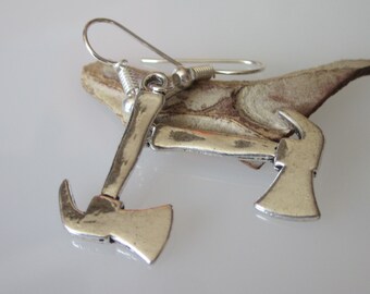 Antiqued Silver Viking Battle Axe Dangle Earrings, Medieval Axe, Unisex Jewelry