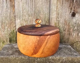 Wood Box with Lid - Hand Turned Lidded Wooden Box - Maple and Walnut Woods Wooden Box with Lid - Wood Canister - Lidded Bowl