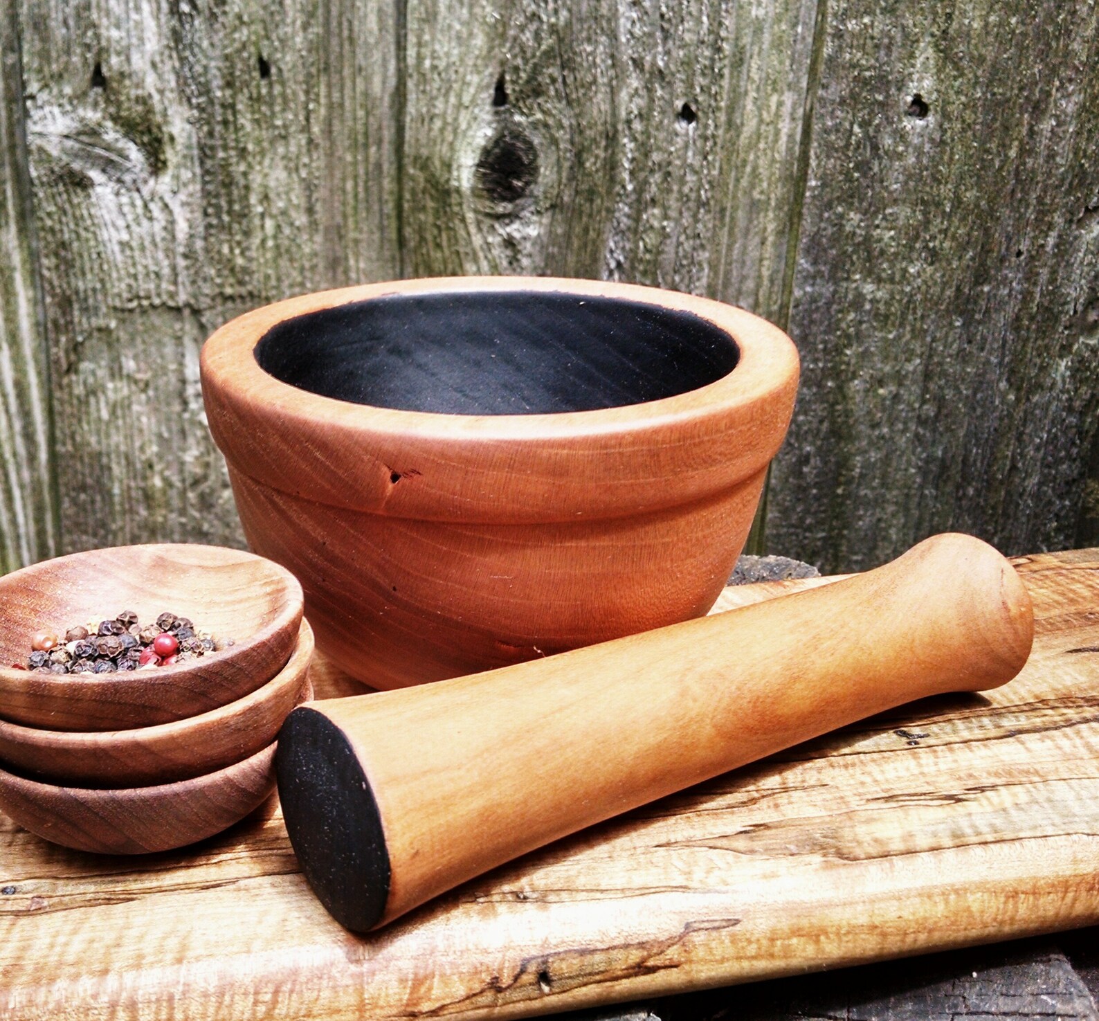 Wood Mortar and Pestle Reclaimed Cherry Wooden Mortar and Etsy