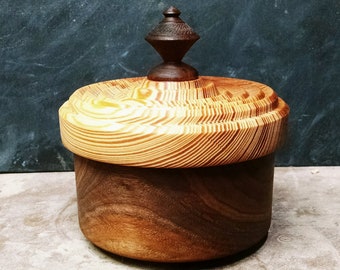 Wood Box with Lid - Hand Turned Lidded Wooden Box - Pine and Walnut Woods Wooden Box with Lid - Wood Canister - Sunset Turnings