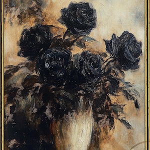 Black Roses, Dark Style, Vintage Print, Printable Wall Art, Vintage Style Print, Printable Wall Decor, Digital Download, Flowers Vase