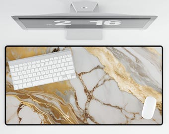 Marble Desk Mat: White and Gold Neoprene Office Decor