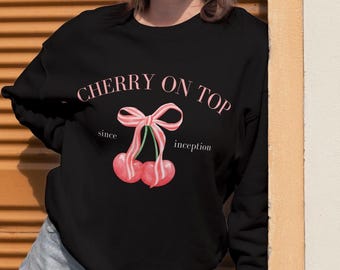 Cherry On Top Sweatshirt: Coquette Bow Crewneck