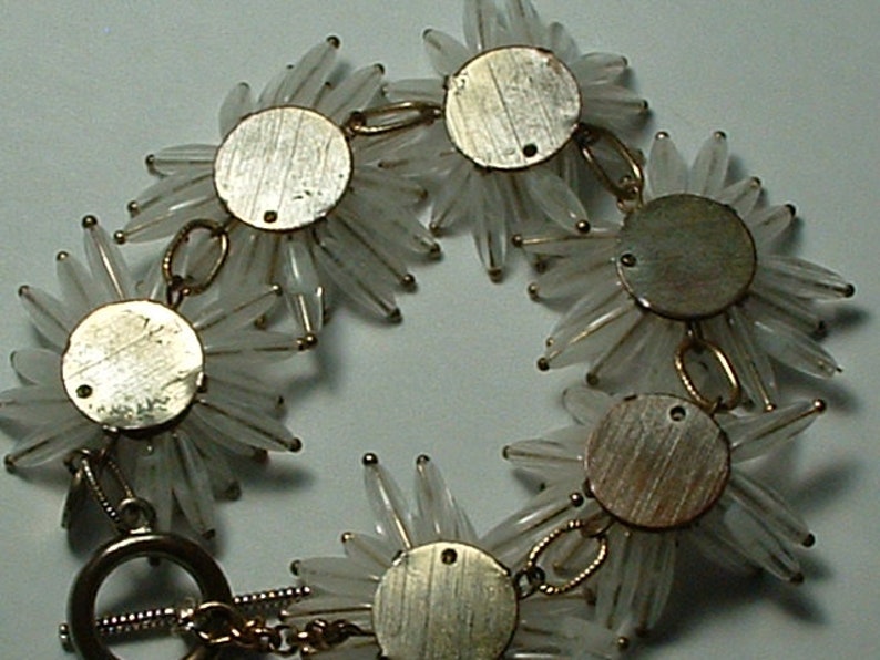vintage signed T-- fancy flowers with crystal centers so lovely - WILD CRAZY BRACELET
