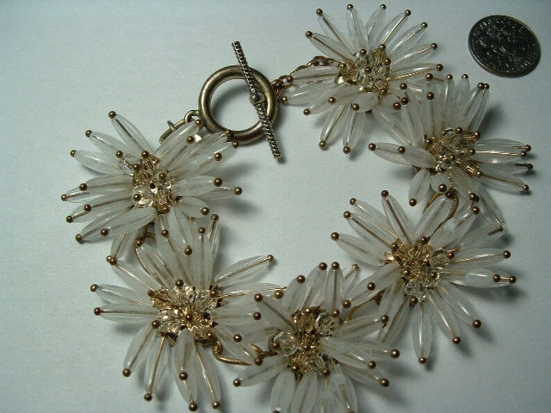 vintage signed T-- fancy flowers with crystal centers so lovely - WILD CRAZY BRACELET