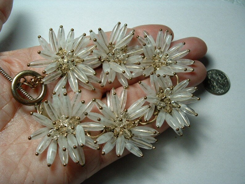 vintage signed T-- fancy flowers with crystal centers so lovely - WILD CRAZY BRACELET
