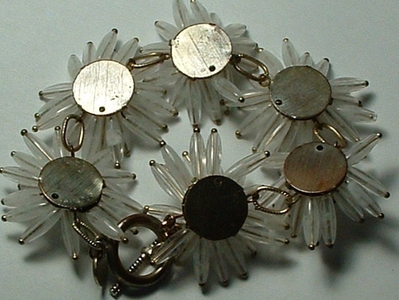 vintage signed T-- fancy flowers with crystal centers so lovely - WILD CRAZY BRACELET