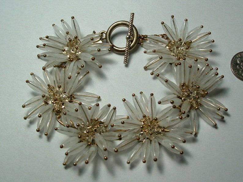 vintage signed T-- fancy flowers with crystal centers so lovely - WILD CRAZY BRACELET