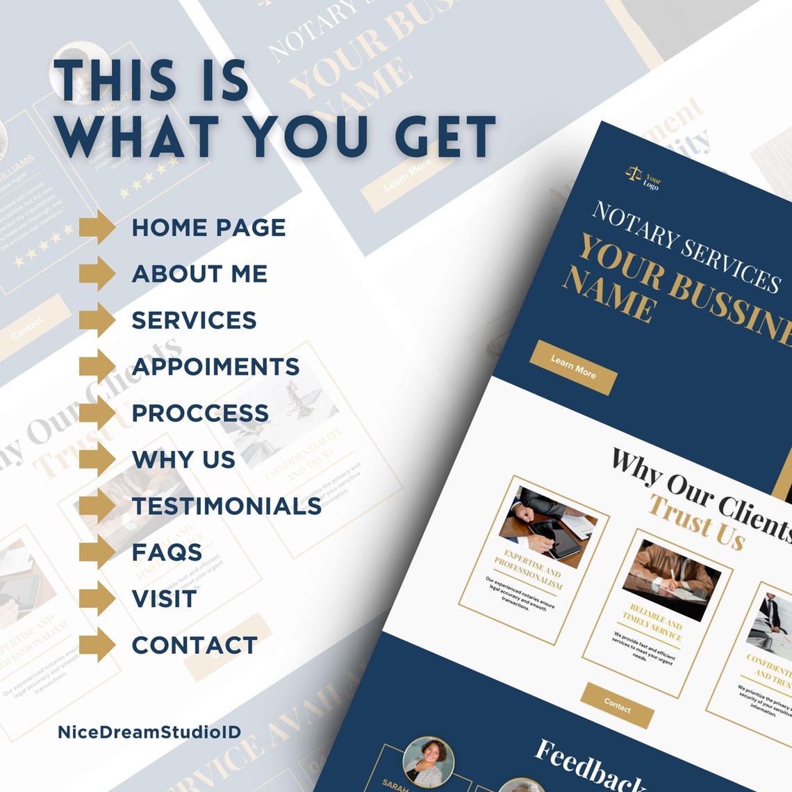 Notary Business Website Template Elegant Fully Editable Canva Design