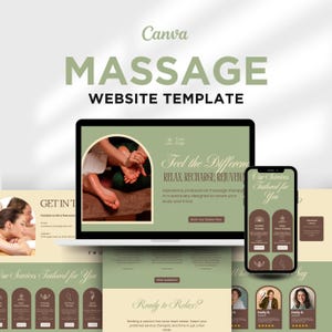 Strona internetowa kosmetyczki masażu, edytowalna witryna internetowa Canva dla wellness, kosmetyczki i holistycznego spa, masażu terapeutycznego i medycznego spa