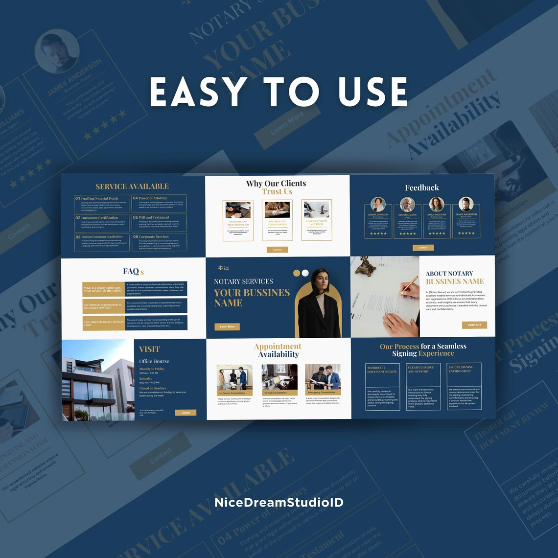 Notary Business Website Template Elegant Fully Editable Canva Design